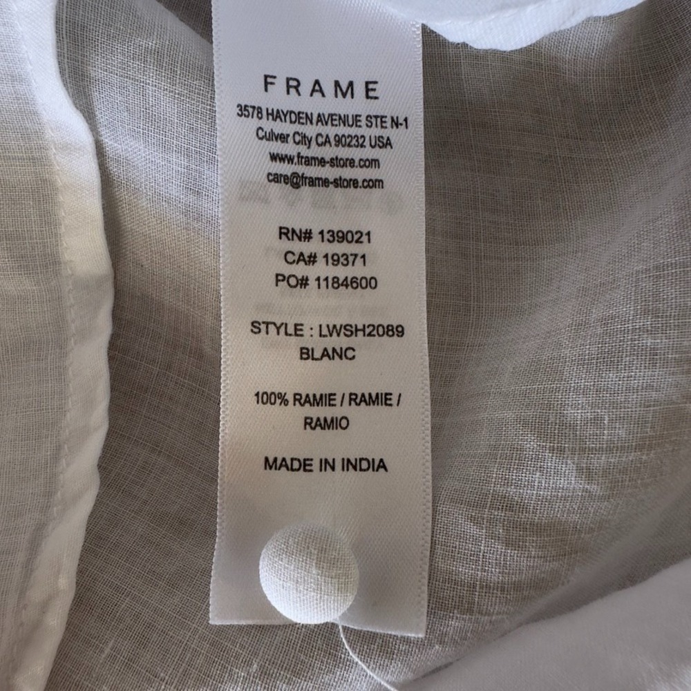 FRAME Emma Blouse Sheer White 100% Ramie Ctn Oversized Balloon Long Sleeve-Sz XS - Picture 13 of 16